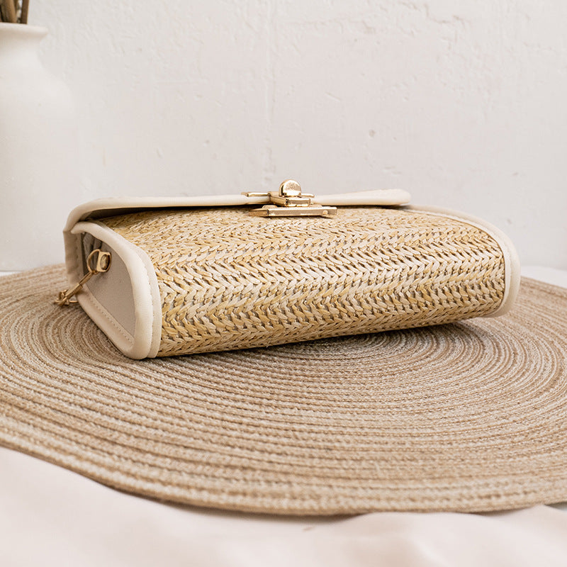 Straw Bag Women's Trendy All-Match Woven Small Square Bag New Tassel Chain Bag
