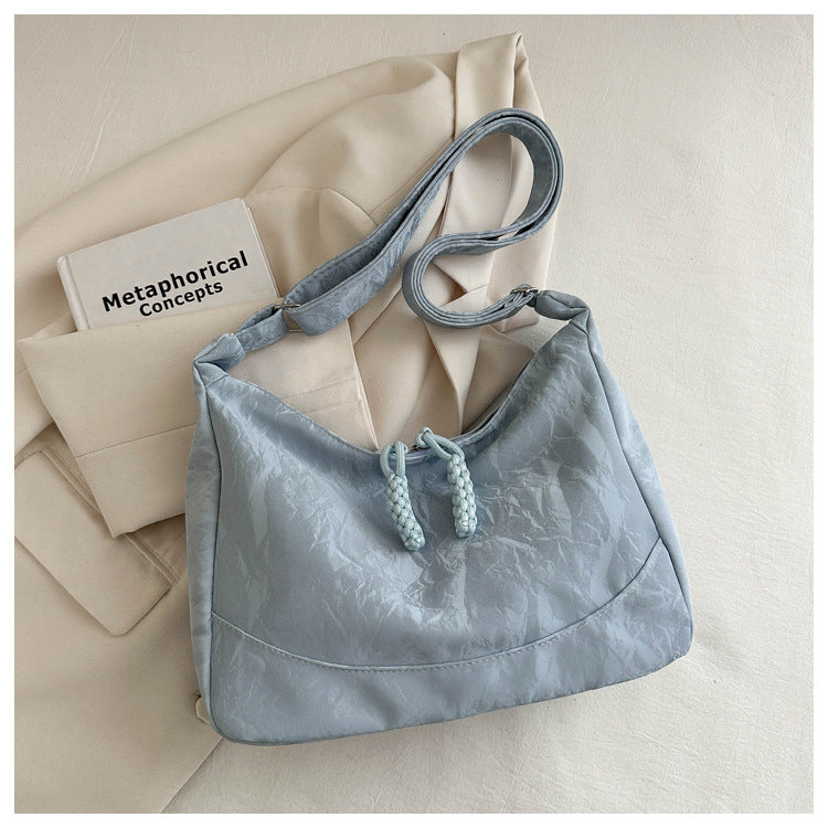 2026 Spring New Fashion Women's Large Capacity Soft PU Tote Bag with Beaded Drawstring, Casual Travel Shoulder Bag