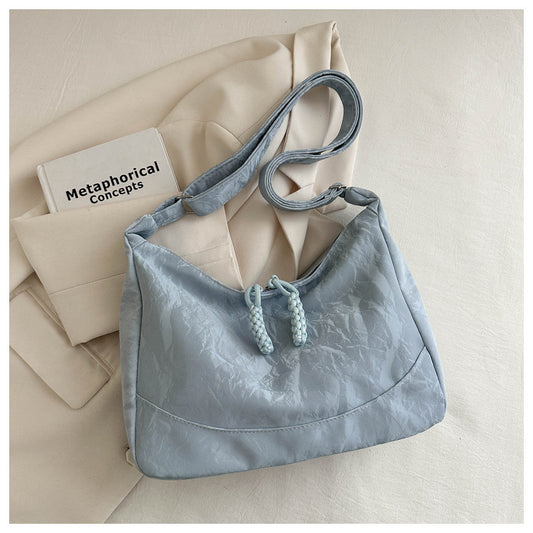 2026 Spring New Fashion Women's Large Capacity Soft PU Tote Bag with Beaded Drawstring, Casual Travel Shoulder Bag