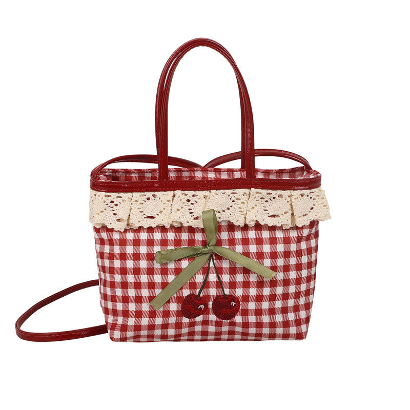 Good-looking Fashion Casual New Style Plaid Shoulder Tote Bag Cartoon Minimalist Women's Commuter Hand-Carrying Bag