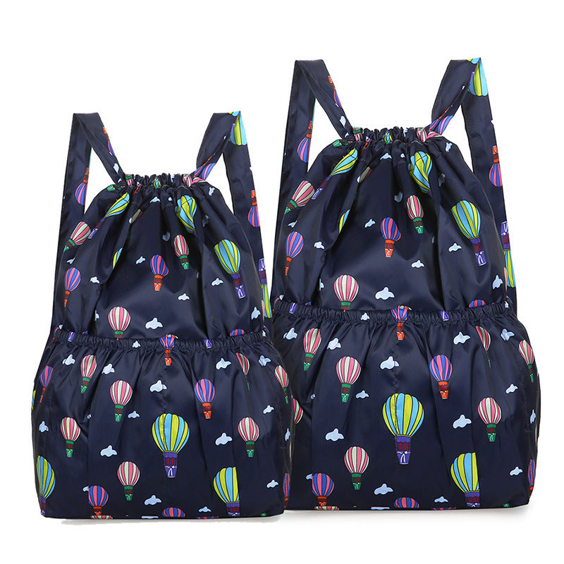 Women's Backpack Fashion Drawstring Backpack Hot Air Balloon Printing Lightweight and Large Capacity Suitable for Daily Travel