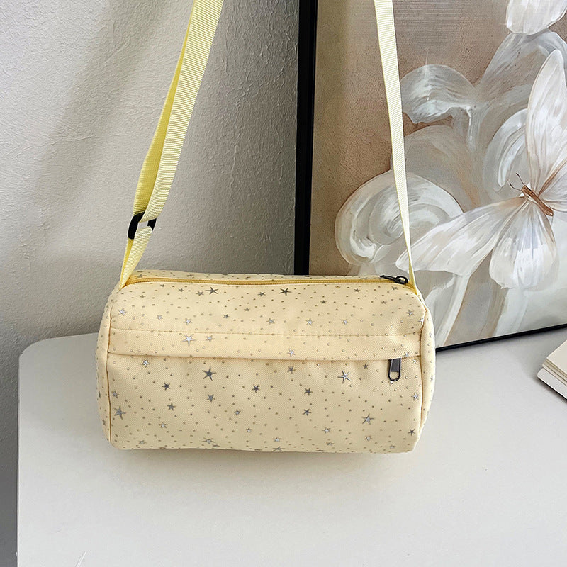 Stylish Star-Print Nylon Crossbody Bag with Zipper Closure and Adjustable Strap for Everyday Use