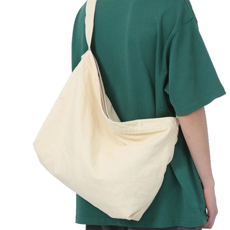 Minimalist Canvas Sling Bag for Daily Commute and Casual Outfits - Unisex Japanese Style Crossbody Bag with Large Capacity