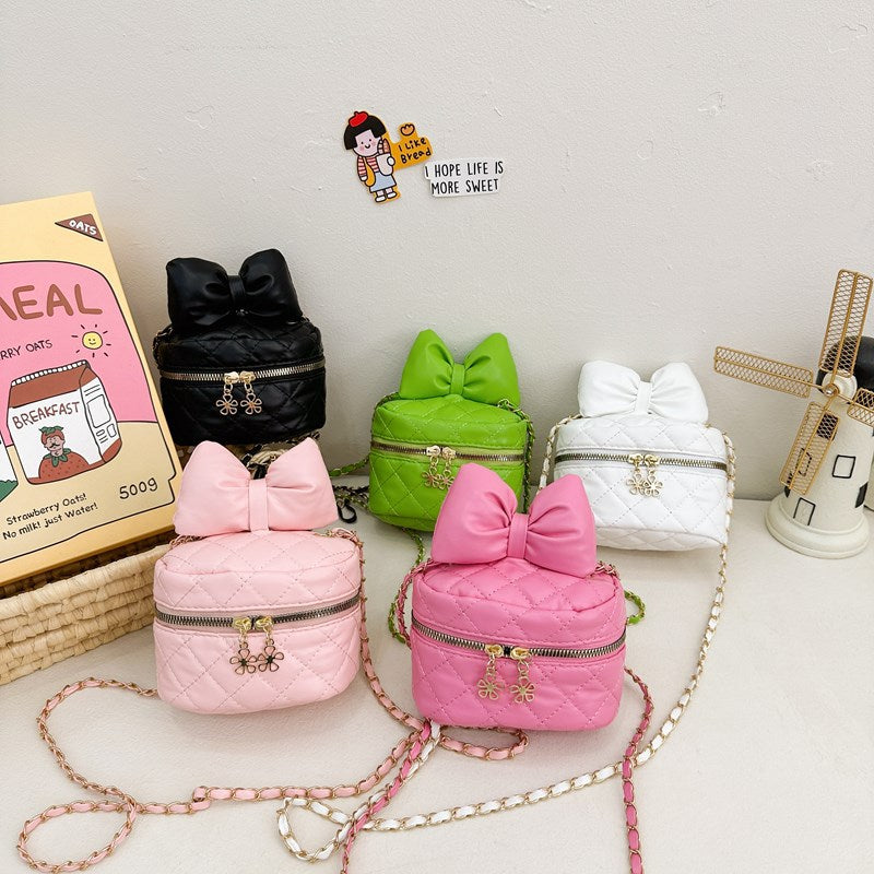 Women's Bag Fashionable Pu Western Style Fashion Sweet Little Princess Diamond Embroidery Thread Bow Chain Candy Color Shoulder Messenger Bag