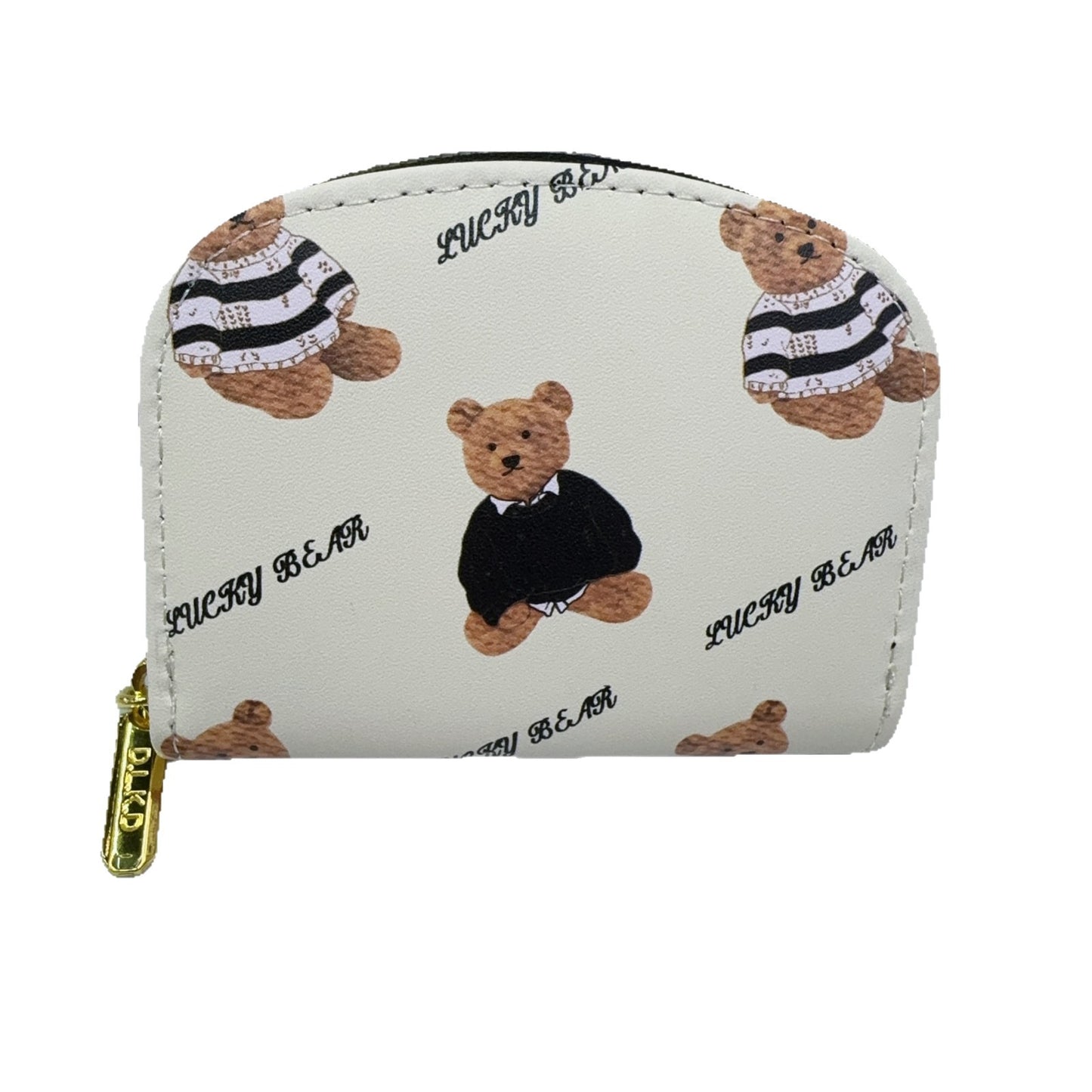 Cute Bear Pattern PU Card Holder for Women and Students, Anti-Magnetic Multi-Card Wallet with Zipper Closure