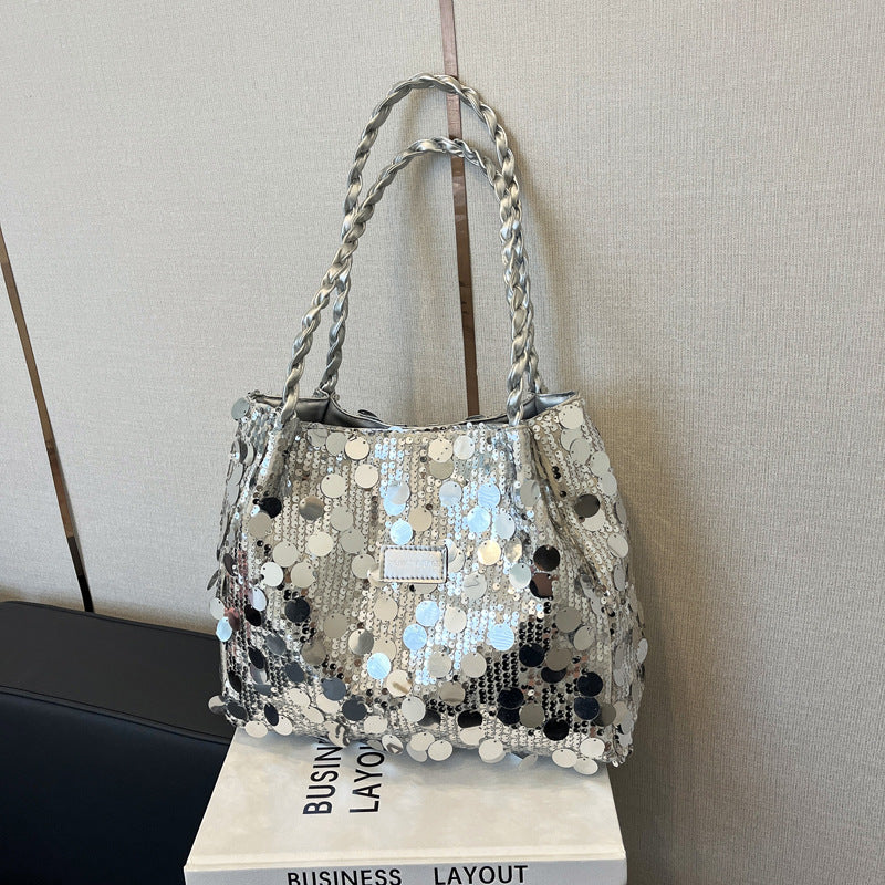 Underarm Bag Women's Korean-Style Large Sequins Western Style All-Matching Shoulder Crossbody Tote Bag