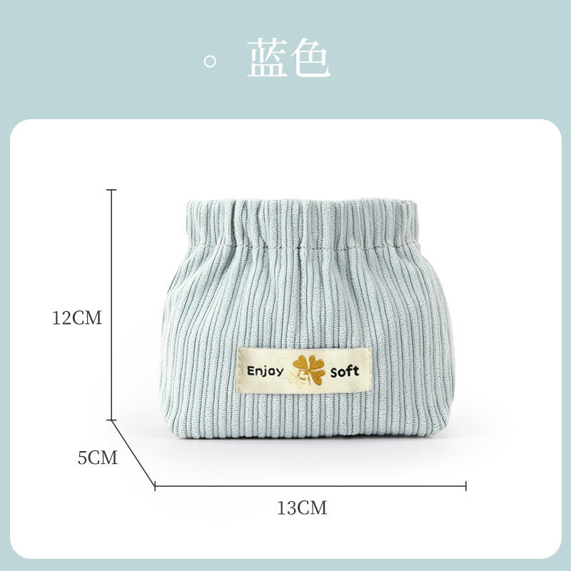 Portable Ribbed Cotton Cosmetic Bag with Elastic Opening for Travel and Daily Use