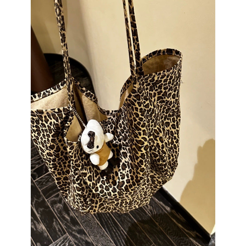 New Large Capacity Leopard-Print Shoulder Bag Women's All-Match Japanese and Korean Practical Canvas Bag