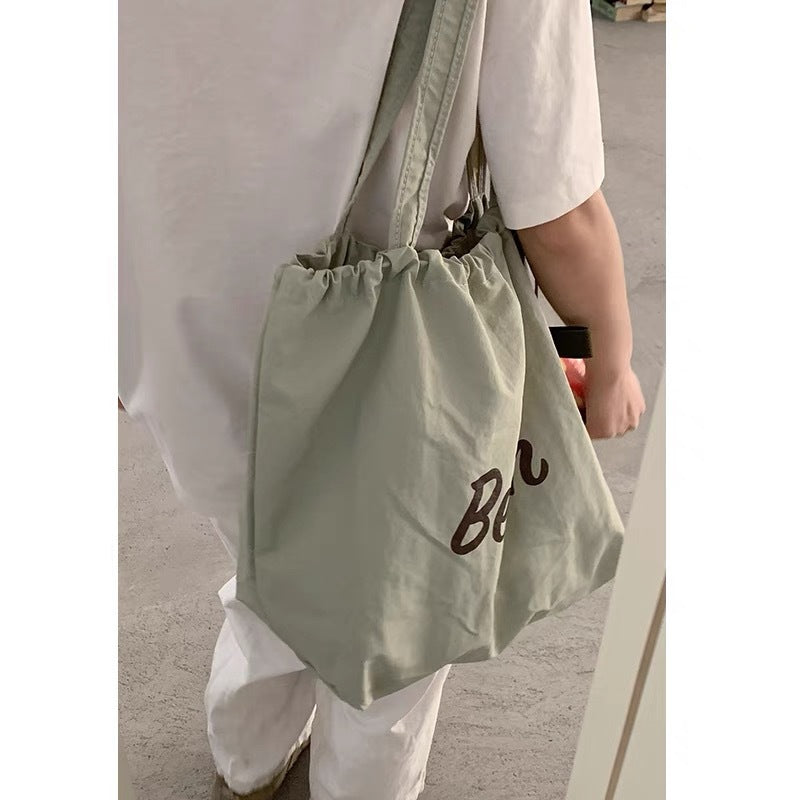 Casual Nylon Tote Bag with Beach Letter Print, Drawstring Closure, Large Capacity for Daily Use