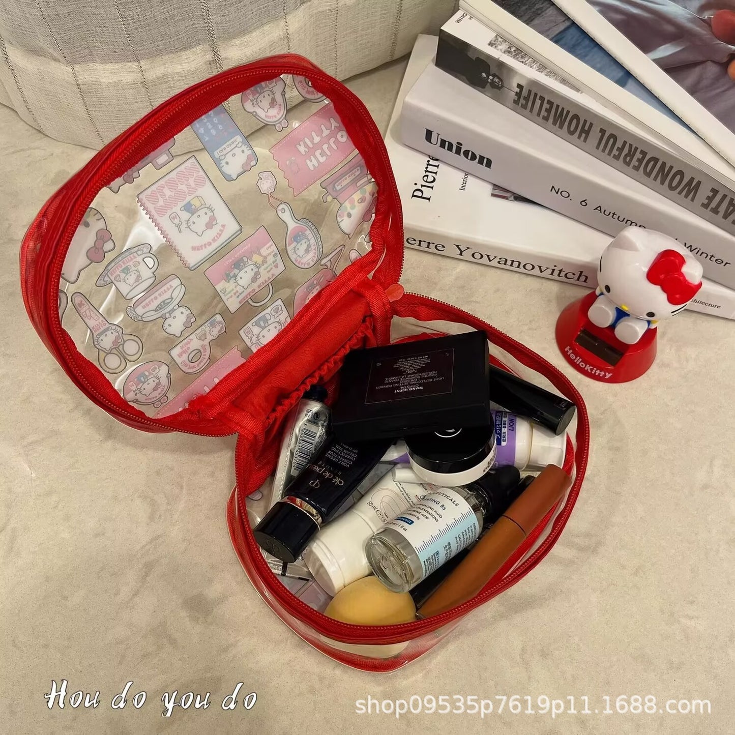 Cartoon PVC Transparent KT Cosmetic Bag Portable Large Capacity Waterproof Skin Care Storage Bag Travel Portable Storage