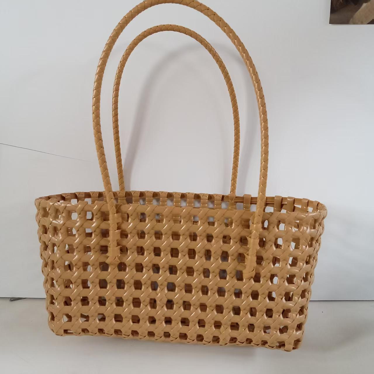 Handbag Weaving Hollow Vegetable Basket Bag PVC Commuter Tote Straw Bag