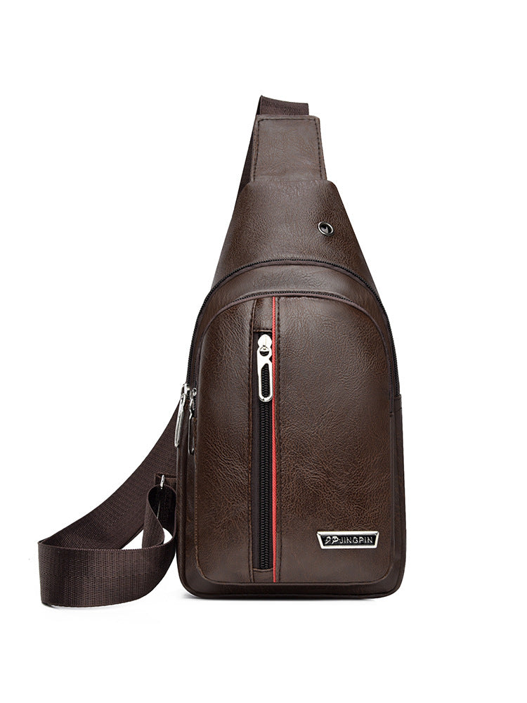 Men's Soft Leather Chest Bag Waterproof Leisure Business Messenger Bag Fashion All-Match Travel Essential