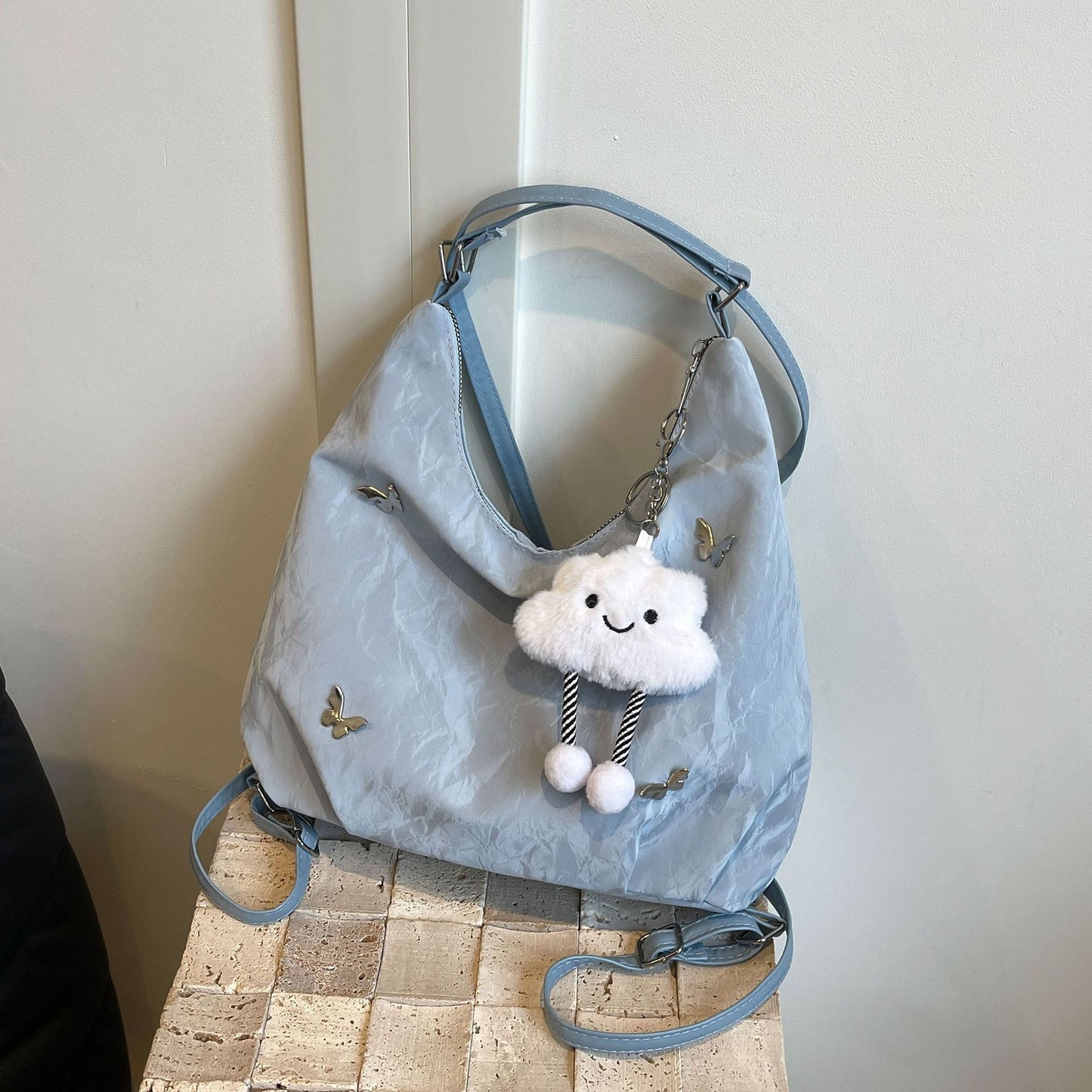 2025 Spring New Women's Large Capacity Tote Bag with Cloud Charm and Butterfly Embellishment, Perfect for Daily Commute and Casual Style