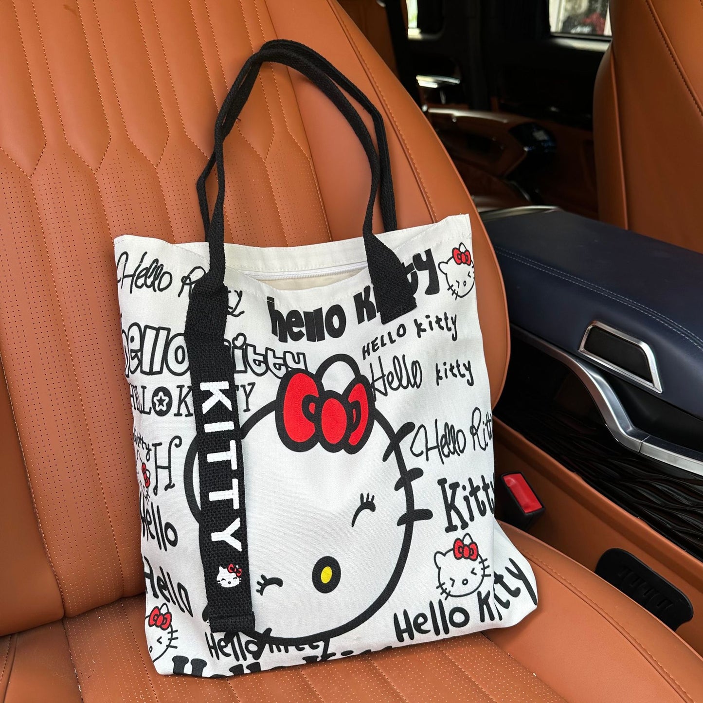 Hello Kitty 45th Anniversary Canvas Tote Bag - Cute Cartoon Design for Daily Commute and Summer Outings