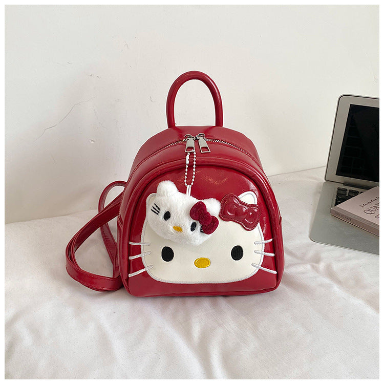 Cute Kitty Small Backpack for Girls Cartoon Backpack Japanese and Korean Style Cute Design with Bow Pendant Essential for Daily Travel