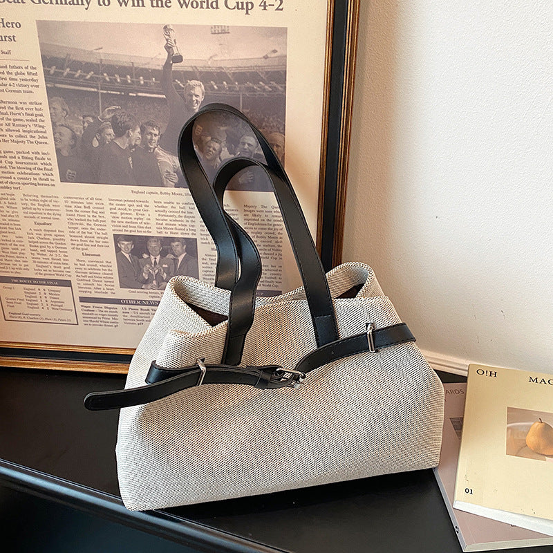 High-Grade Simple Commute Tote Bag Women's New Large Capacity Magnetic Snap Shoulder Handbag Knitted Fabric Design