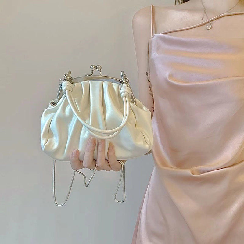 Girl Cute Pleated Clip Bag High-Grade Chain Bag New Summer Portable Crossbody Dumpling Bag