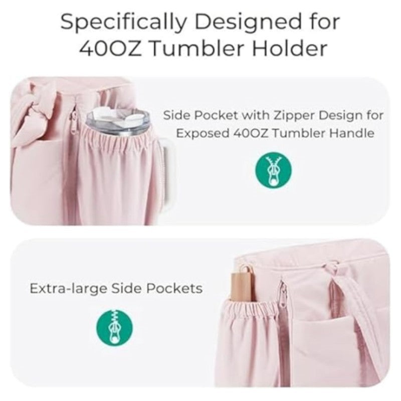 Large Capacity Tote Bag with Bow Detail, Nylon Casual Travel Shoulder Bag for Women, Multiple Pockets and Adjustable Strap