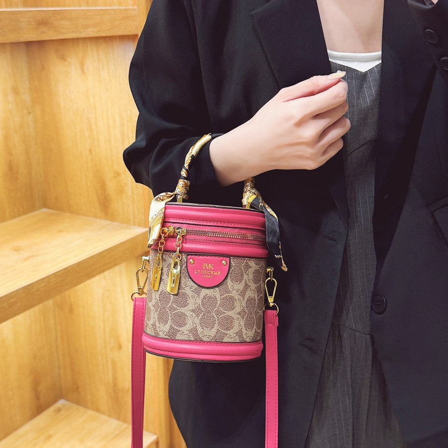 Jing Retro Bucket Bag New Presbyopic Printed Handbag Women's Fashion Shoulder Messenger Bag
