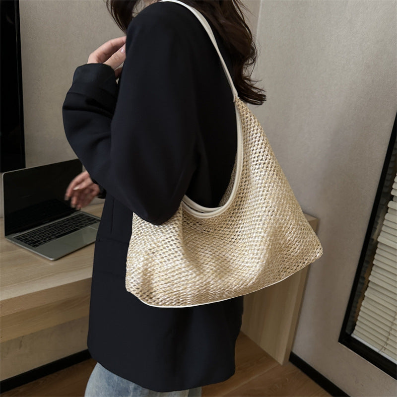 Straw Woven Large Capacity Fashion Casual Bag Summer Popular Korean Woven Shoulder Underarm Bag Tote Bag