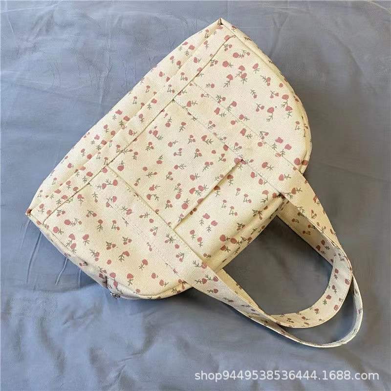 New Floral Canvas Tote Bag Large Capacity Commuter Shoulder Bag Mori Style Everyday Joker Handbag
