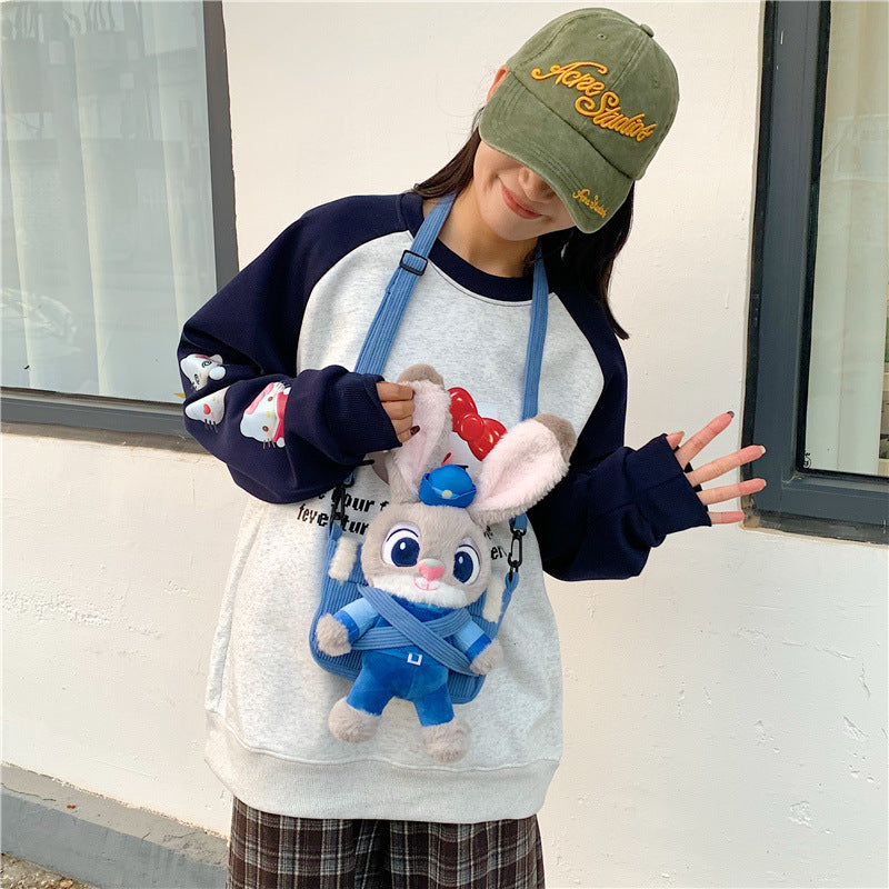 Cute Cartoon Bunny Plush Shoulder Bag with Soft Velvet Design and Magnetic Closure for Daily Use