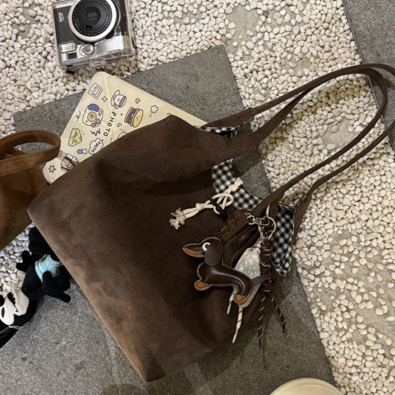 New Retro Trendy Underarm Shoulder Bag Female Brown Suede Fashion Leopard Print Large Capacity Totes