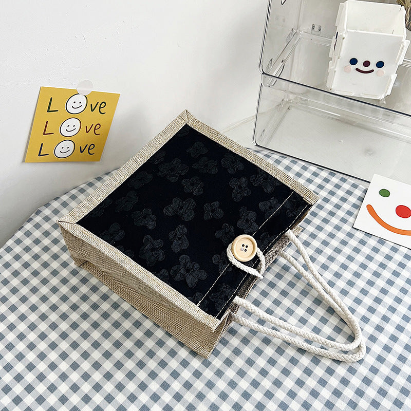 Floral Canvas Bag Handbag Bag Women's Western Style Simple Outing Hand Carry Lunch Bag