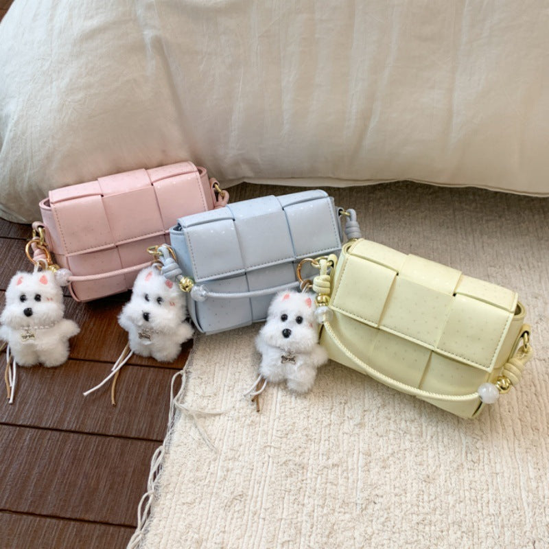 Korean Style Knitted Messenger Bag New Small Square Bag Cute Pendant Everyday Joker Fashion Handbag