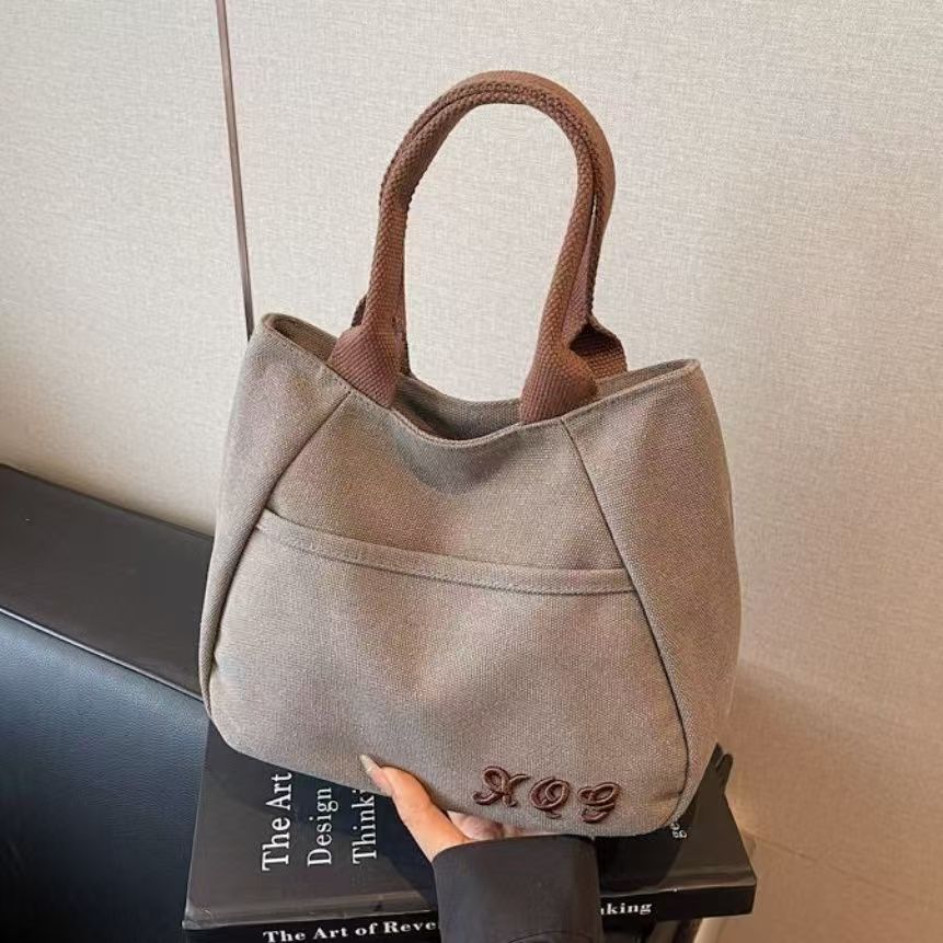 Women's Shoulder Bag Simple Embroidered Canvas Handbag Daily Commuter's All-Matching Practical Small Carrying Bag