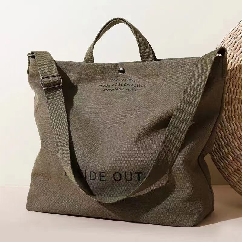 Retro Canvas Tote Bag with Adjustable Strap and Letter Print for Casual Travel and Daily Use