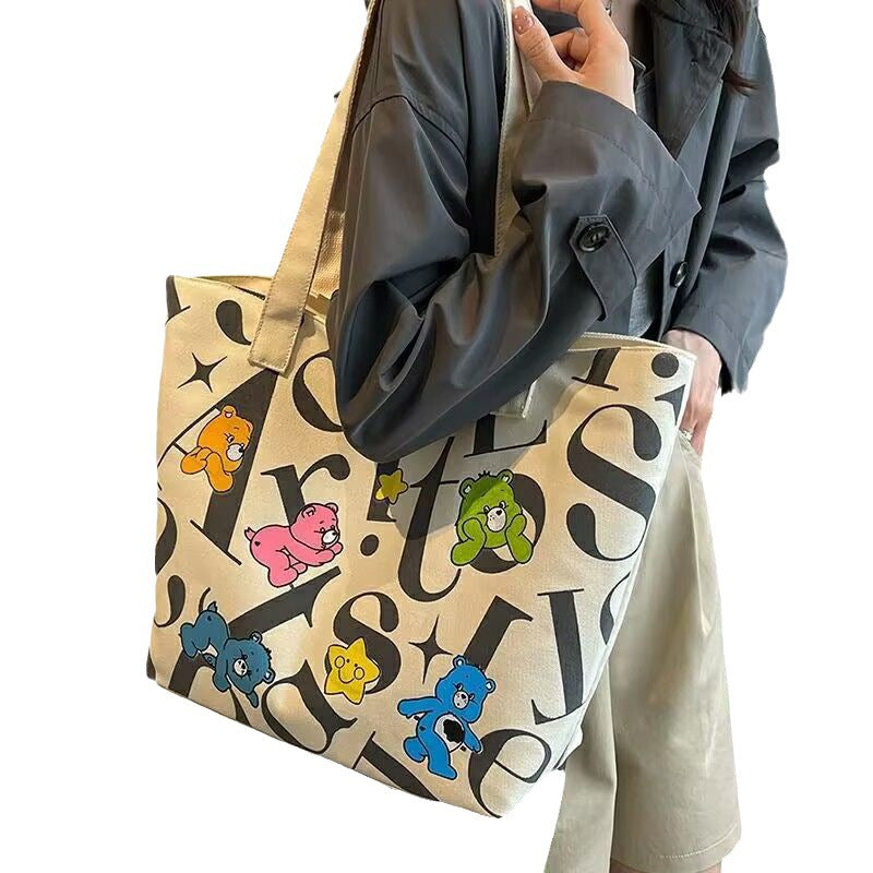 Women's Canvas Bag Large Capacity Tote All-Matching Printed Mummy Bag Portable Shoulder Bag Shopping Bag