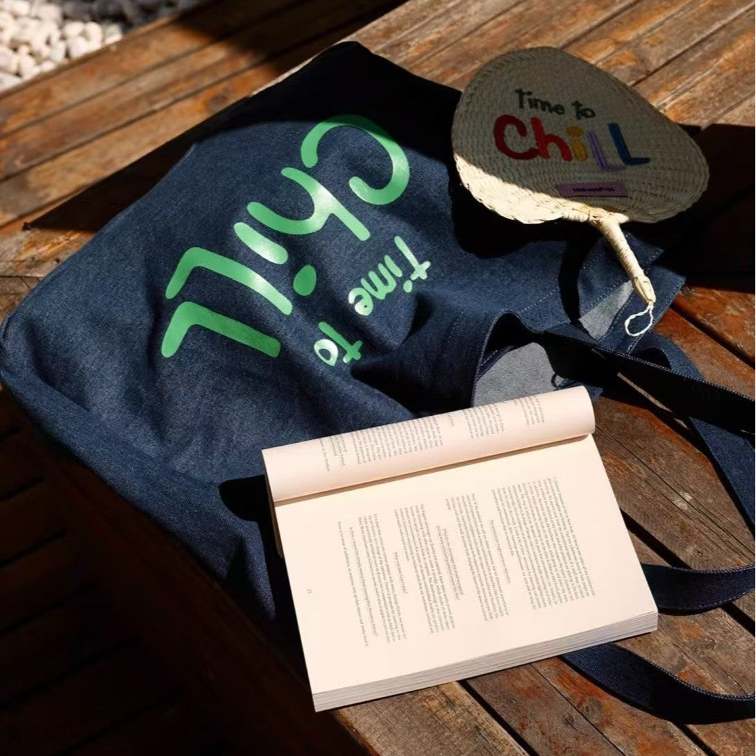 Chill Style Denim Tote Bag for Women - Trendy Printed Letter Design, Large Capacity Everyday Shoulder Bag for Work, School & Casual Outings