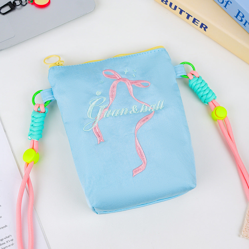 Summer Bowknot Crossbody Phone Bag for Women Lightweight Fashion Embroidery Shoulder Coin Purse