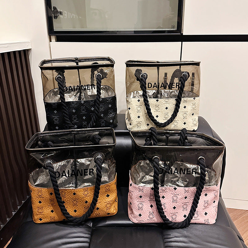 Storage Bag New Waterproof Korean Style Translucent Wash Bag Bear Printed Large Capacity Portable Cosmetic Bag