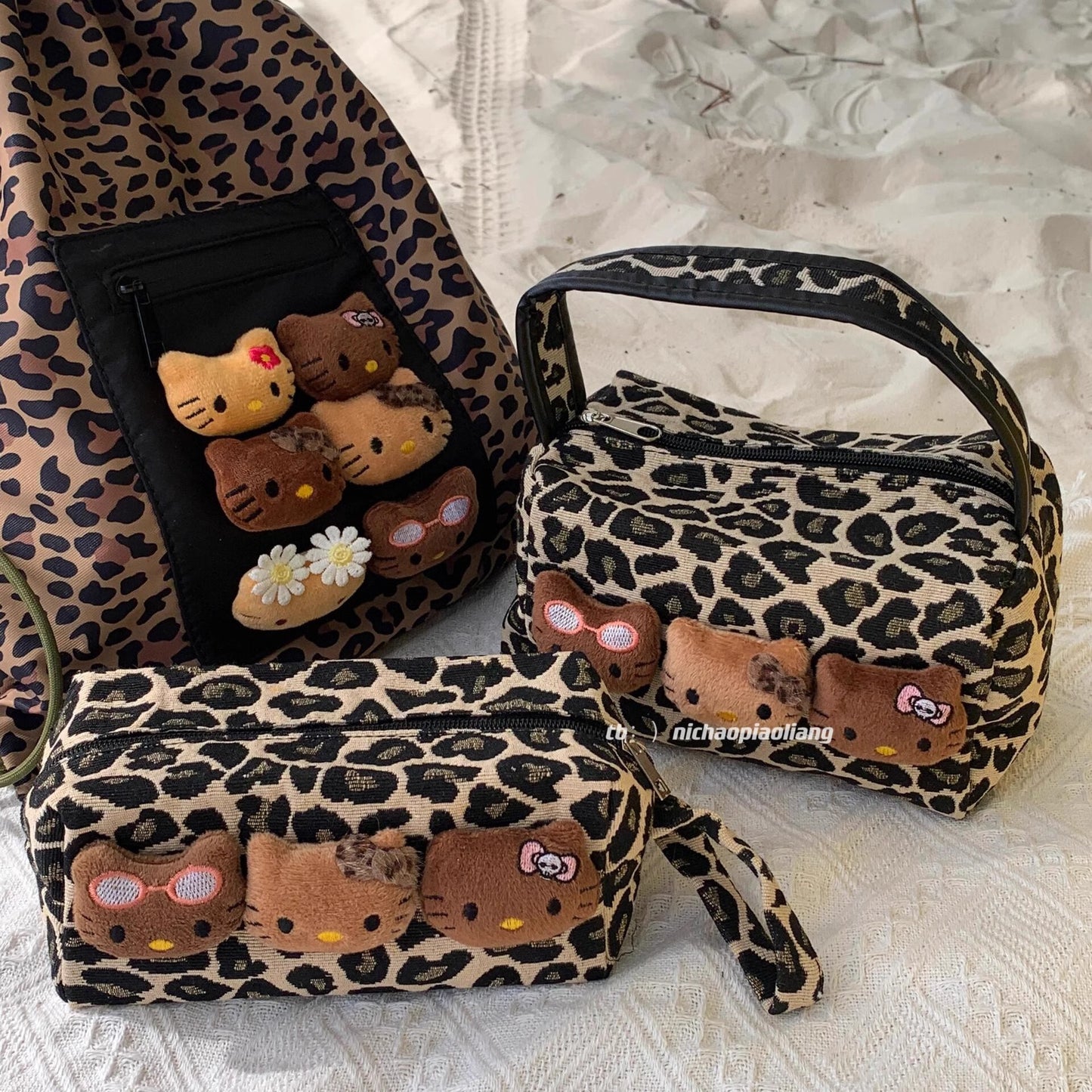 Women's Cosmetic Bag Handbag Leopard Print Large Capacity Scalable Daily Travel Toiletry Bag