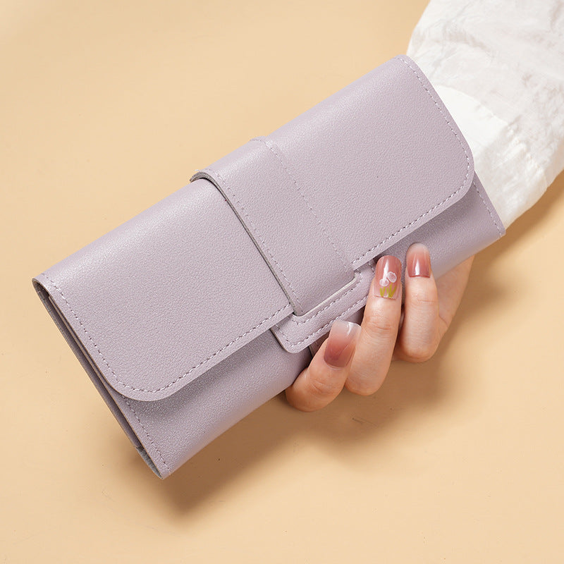 Women's Wallet Long Flip Korean Style Fresh Student Coin Pocket Multifunctional Buckle Wallet