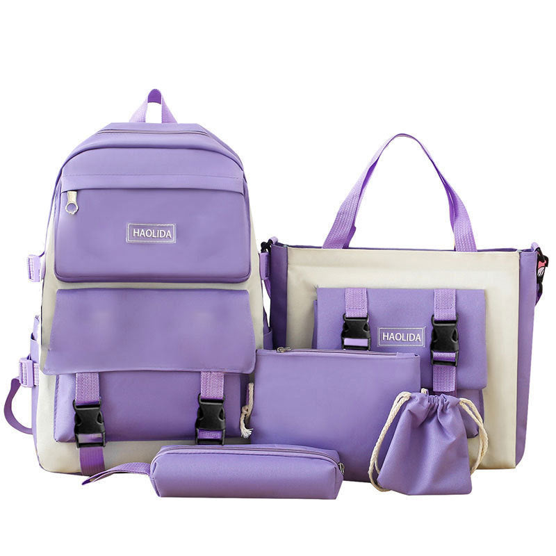 Cute Campus Style Backpack Set with Matching Bag and Accessories for Students