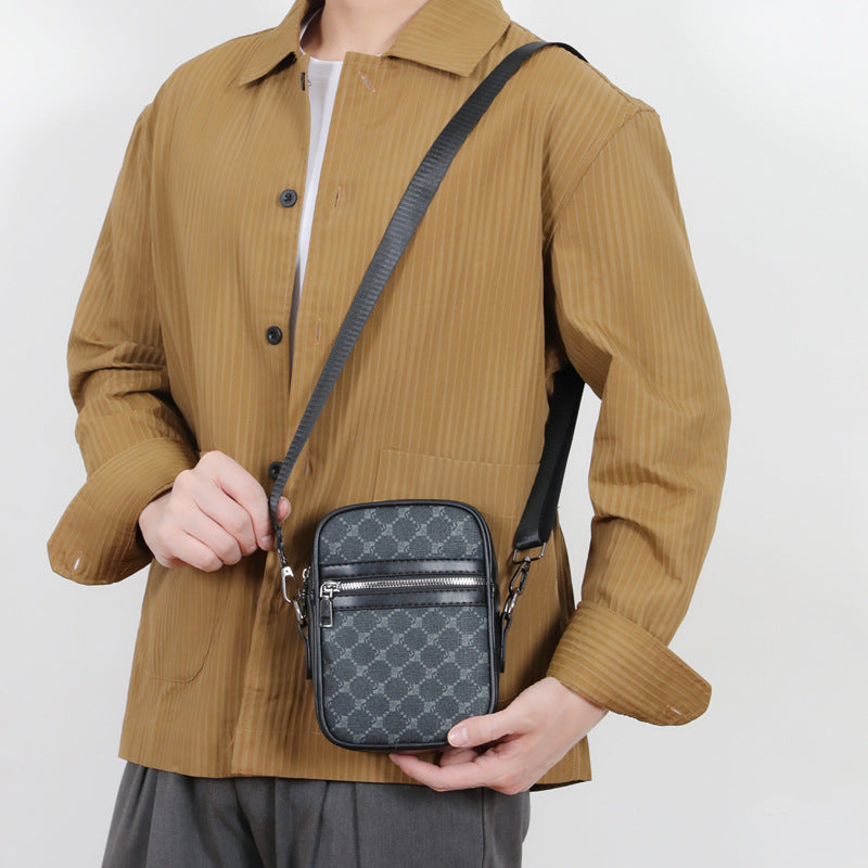 Men's Fashionable Crossbody Bag with Geometric Pattern PU Leather Casual Travel Shoulder Bag