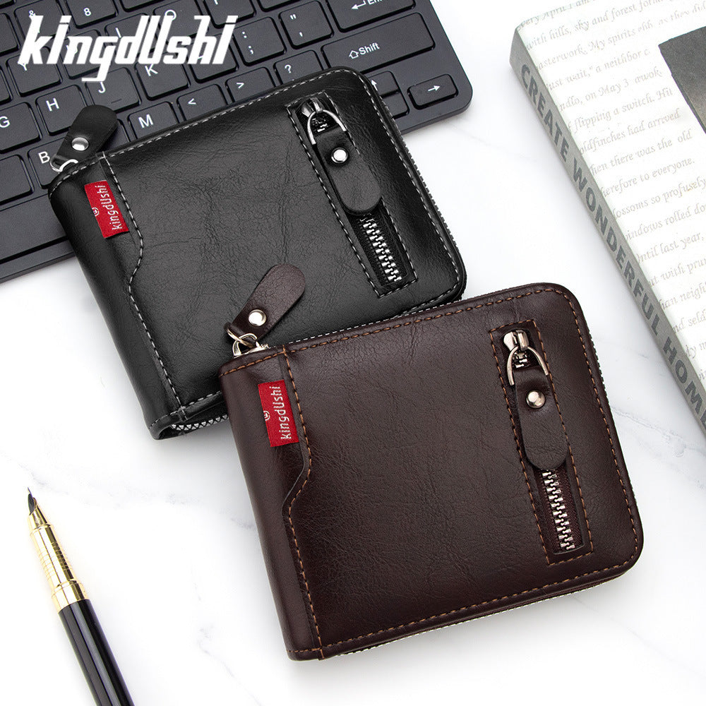 New Korean-Style Men's Compact Wallet with Zipper, Multi-Card Slots and Large Capacity for Daily Use