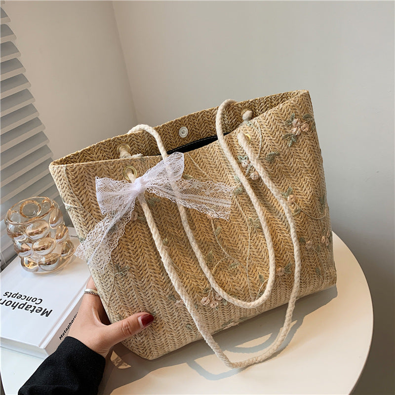 Simple Straw Bag Women's New Fashionable Fashionable Stylish Lace Tote Bag
