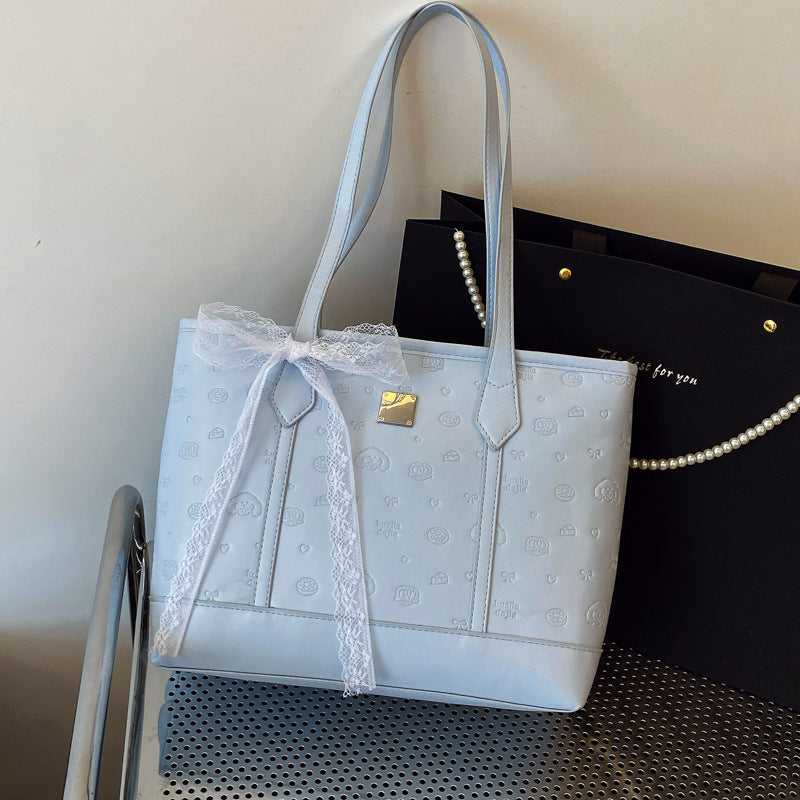New Fashion Large Capacity Totes Women's Commuter Shoulder Bag Lace Embellished Zipper Closed Design Versatile Practical