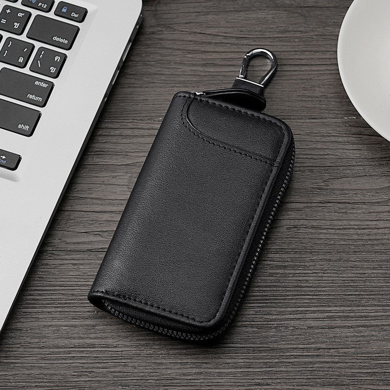 Minimalist PU Key Case with Card Holder and Carabiner Hook for Men - Perfect for Daily Use
