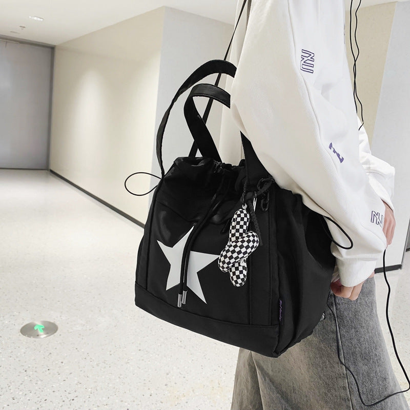 2026 New Japanese Style Casual Large Capacity Crossbody Bag for Women, Simple Polyester Tote with Geometric Star Design, Perfect for Commuting and Travel