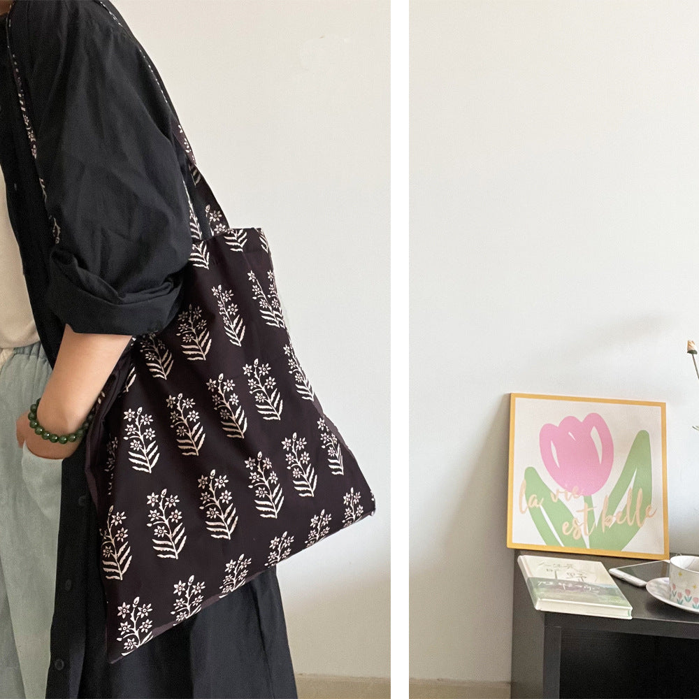 Women's Shoulder Bag New Indian Traditional Rubbing Cotton Reusable Bag Korean Style Simple Cloth Bag Thin