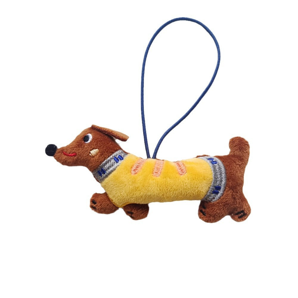 Cute Cartoon Dachshund Plush Keychain for Bag and Phone Decoration, Handmade Soft Toy with Stitched Details