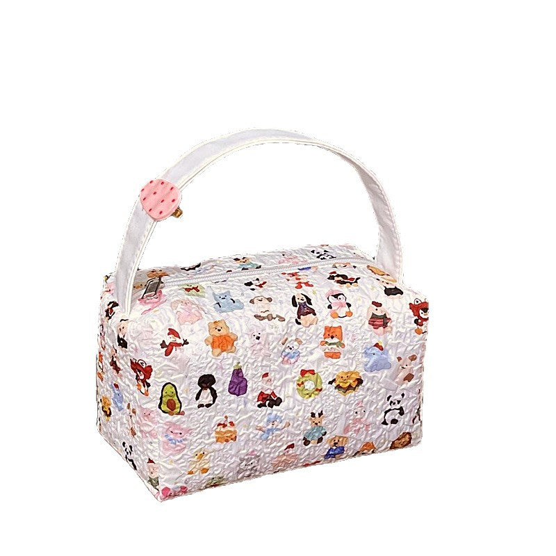 New Cartoon Printing Large Capacity Women's Cosmetic Bag with Handle Portable Travel Toiletry Bag Cute Three-Dimensional Design