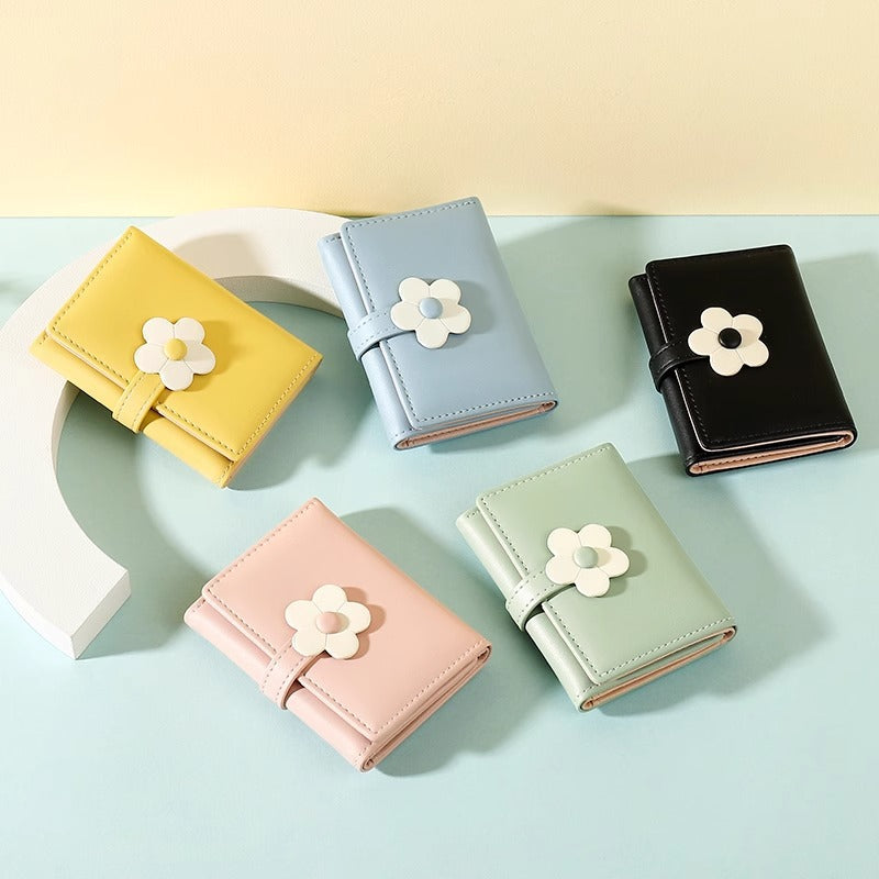New Simple Cute Refreshing Flower Student Wallet Korean Style Fashion Short Pu Wallets for Women