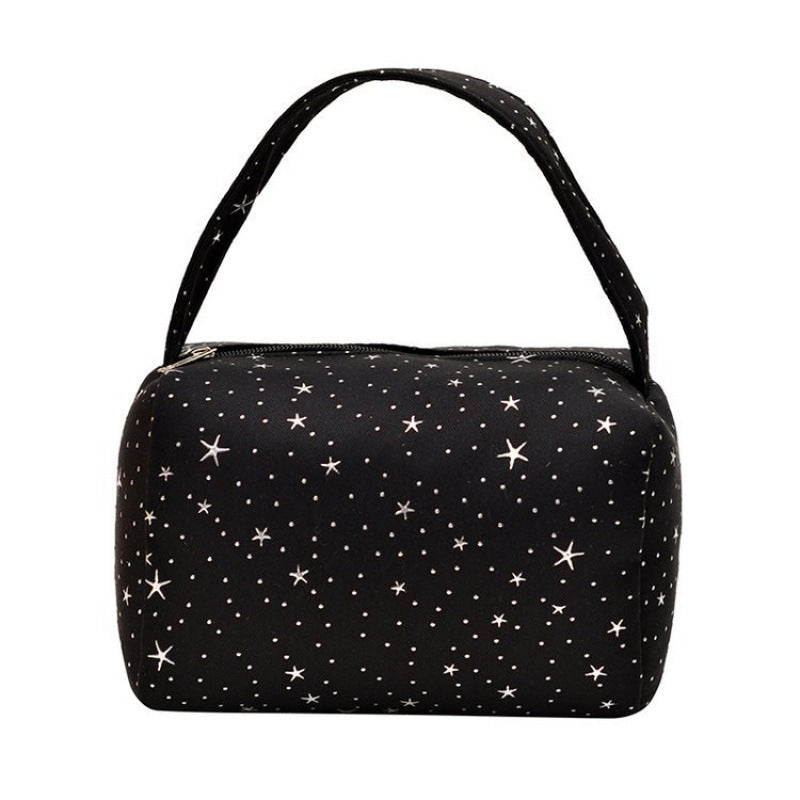 Stylish Star-Print Canvas Tote Bag for Makeup, Stationery & Daily Essentials - Soft Portable Handheld Organizer