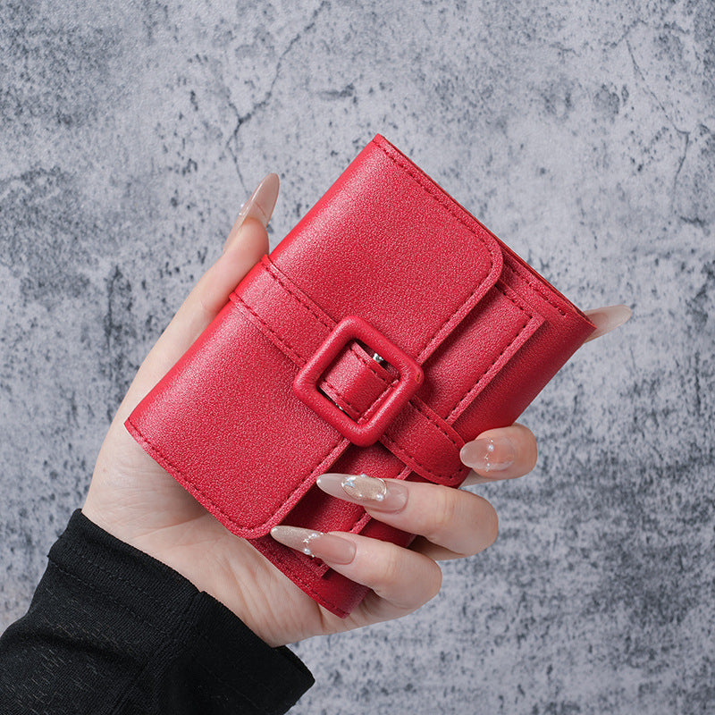 2025 New Women's Compact Wallet with Buckle Design, Minimalist Korean Style, Perfect for Daily Use and Student Fashion